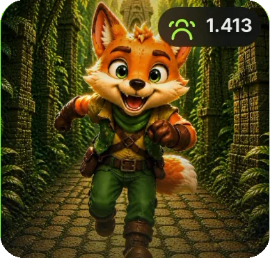 Foxy, a raposa do Foxy Run, correndo num templo na selva